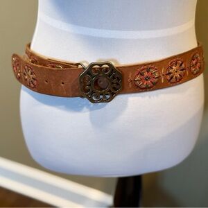 Elegant Tan Lucky Brand Belt with Embroidered Accents